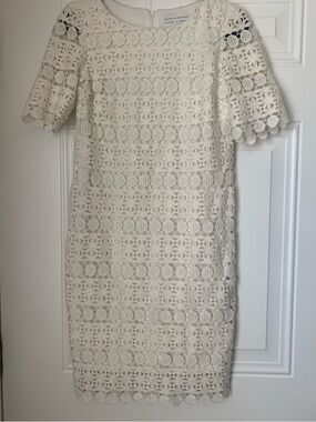 Elegant Sandra Darren Ivory Crochet Lace Midi Dress Size 8